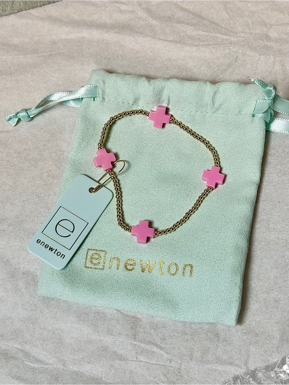 Enewton Pink Cross Gold Beaded Bracelet New